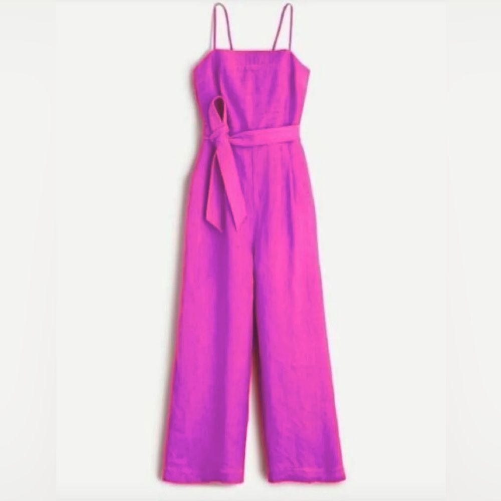 J.Crew Hot Pink Linen Belted Jumpsuit